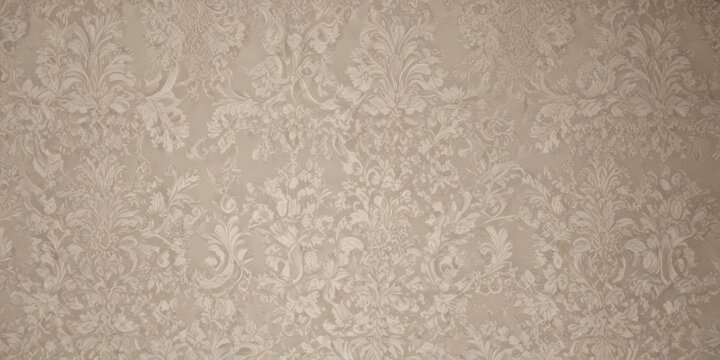 Fototapeta Elegant neutral damask wallpaper, intricate lace-like baroque pattern , seamless, decor, scroll