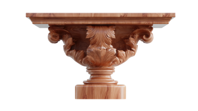 Elegant Carved Wooden Bracket: This photograph captures a close-up of a meticulously carved wooden bracket with exquisite detail, showcasing the artistry of woodworking.