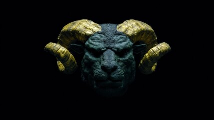 Majestic Golden Horned Ram Head  Dark Fantasy Art  Mystical Creature