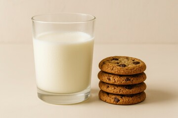 Glass of Milk with Cookies on Clean Background