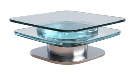 Elegant Glass Table Design: A contemporary square glass table with a unique layered design, showcasing its minimalist style and artistic appeal. It exemplifies the modern approach to furniture design.