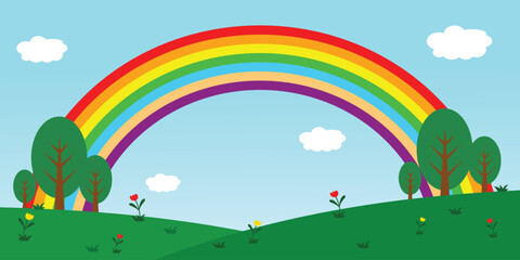 Nature Park  Background With Rainbow