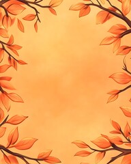 Autumnal orange background framed by branches with orange leaves