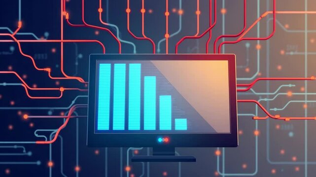 Abstract digital background with computer monitor and circuits