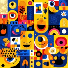 Vibrant abstract design with colorful geometric shapes.