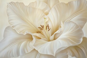 Close-up of a detailed,  creamy-white flower's intricate petals.