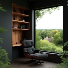 Fototapeta premium Modern Office Interior Panoramic View Minimalist Design Relaxing Workspace