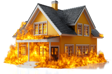 burning house in the form of house