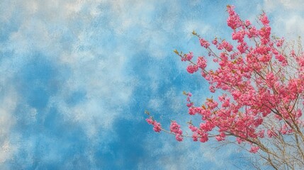 Pastel pink blossoms against a textured sky.