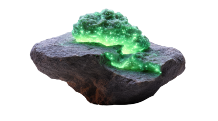 Luminous Mineral Specimen: A mesmerizing close-up of a vibrant, glowing mineral specimen, set against a neutral background, showcasing its unique texture and radiant inner light.