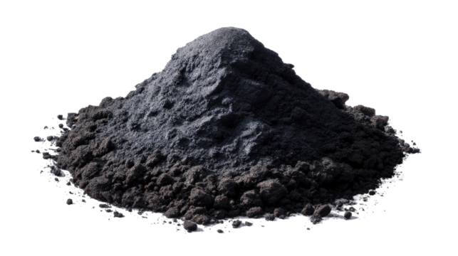 Pile of black Powder: A close-up captures a high-angle view of a sizable pile of black powder, with a focus on texture and detail, presenting a sense of scientific intrigue.
