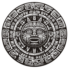 Obraz premium Detailed Aztec Sun Stone Artwork Depicting Rich Cultural Heritage, Spiritual Symbols, and Mystical Power
