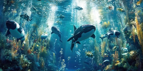 Fototapeta premium Submerged marine life, a vibrant underwater world.
