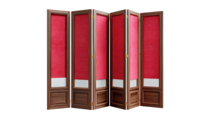 Elegant folding screen: This elegant folding screen embodies minimalist aesthetics with its rich, warm tones and inviting design. the red panels exude a bold confidence, enhancing the screen's allure.