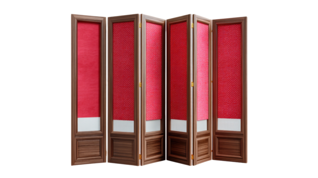 Elegant folding screen: This elegant folding screen embodies minimalist aesthetics with its rich, warm tones and inviting design. the red panels exude a bold confidence, enhancing the screen's allure.