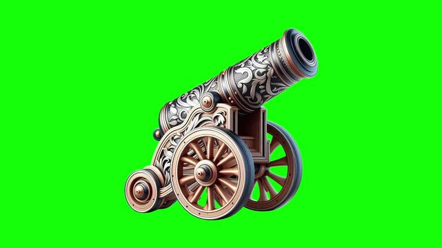 Decorative cannon green screen animation motion graphic in 4K high resolution.
