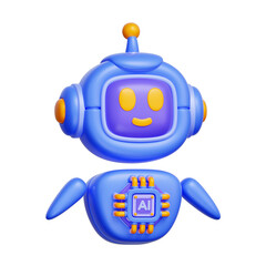 Fototapeta premium 3D icon of a robot with AI chip on chest, representing everyday AI companion and helper robot.