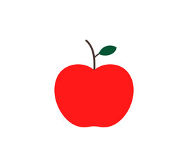 Vibrant red fruit with a small green leaf and brown stem, presented as a flat vector icon, perfect for various uses on a transparent background