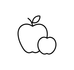 Two apples: a larger one paired with a smaller one, rendered in simple outline style, featuring a tiny leaf on a transparent background