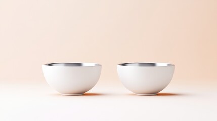 Two minimalist white bowls with silver rims
