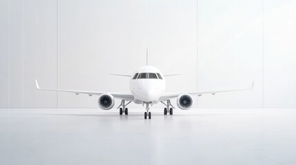 White jet aircraft on a white floor