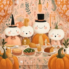Fototapeta premium Friendly vegetables enjoying a festive meal together.