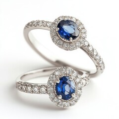 Elegant Sapphire Rings, Diamond Halo, White Background, Jewelry Advertisement