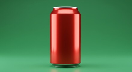 Obraz premium Shiny Red Soda Can Against Green Background, Vertical Composition