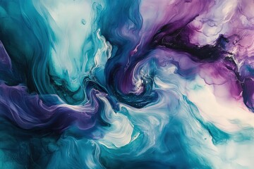 Abstract painting featuring swirling colors and fluid textures.