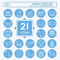 Icon Set Hawaii. related to Holiday symbol. blue eyes style. design editable