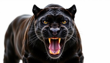 Fototapeta premium Aggressive black panther roaring in studio environment captivating animal photography intense close-up view