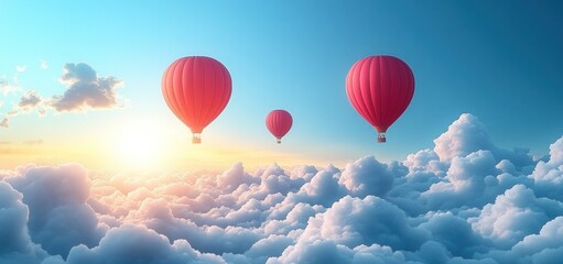 Naklejka premium Red Hot Air Balloons Soaring Above a Sea of Clouds at Sunrise