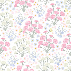 Seamless pattern of carnations and bell flowers, Artwork drawn from painted software. You can Edit from eps file