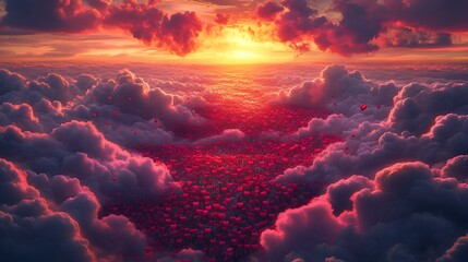 Fototapeta premium Vibrant sunset sky above clouds