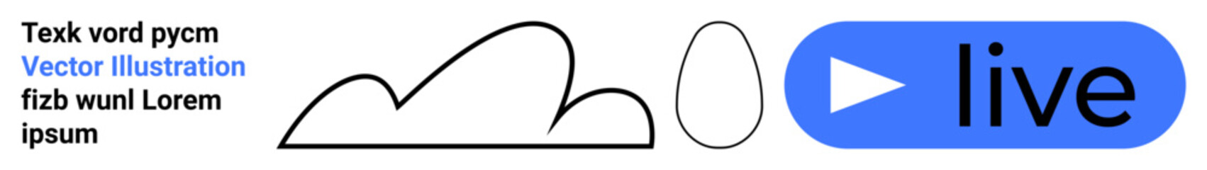 Cloud graphic, oval outlines, blue play button with live text. Ideal for communication, streaming, branding, cloud storage, technology, creativity simple landing page