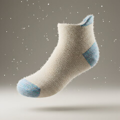 Warm Winter Sock with Blue Heel on Light Background with Snow
