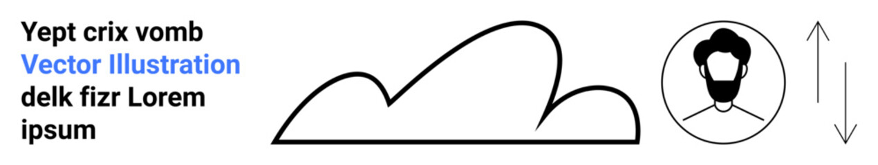 Cloud outline, upward and downward arrows, circle with male profile drawing. Ideal for communication, individuality, weather, direction, growth, leadership innovation simple landing page