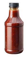 Delicious looking bottle of spicy chili sauce on a black background