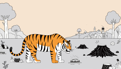 Tiger in Deforested Landscape