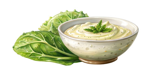 Delicious Creamy Sauce in a Bowl Garnished with Parsley and Fresh Greens