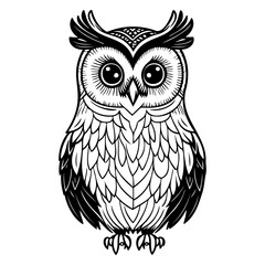 Detailed monochrome depiction of a stylized owl figure with intricate patterns