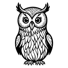 Stylized Owl Illustration: A Detailed Black and White Vector Graphic Design