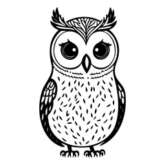 Stylized black and white owl illustration for graphic elements and design