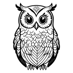 Stylized owl illustration with intricate feather details and expressive eyes