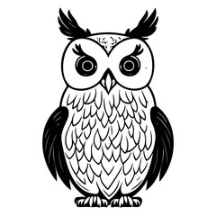 Fototapeta premium Monochromatic owl illustration with striking gaze and detailed plumage design