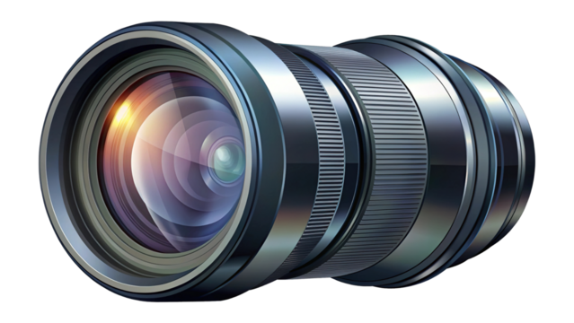 High resolution image of a professional photographic lens on white background