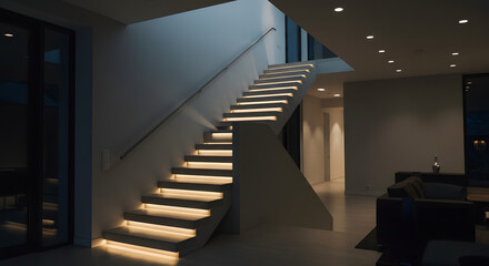 Obraz premium Illuminated Staircase: Modern Minimalist Interior Design