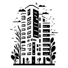 Fototapeta premium Stylized urban landscape: a graphic interpretation of architectural forms in monochrome