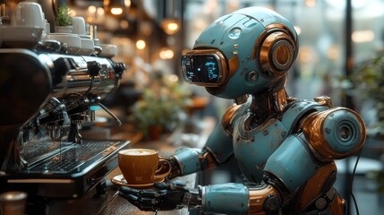 Futuristic Barista: A Robot Serving Coffee in a Modern Cafe