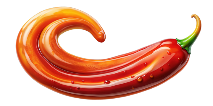 A vibrant and glossy orange red chili pepper with a stylized spiral tail